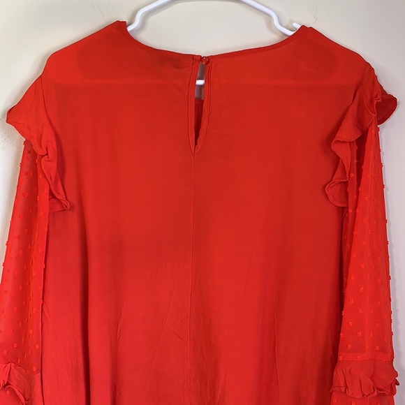Nicole Miller New York Orange Ruffle Bell Sleeve Swiss Dotted Long Sleeve Blouse - Picture 8 of 8